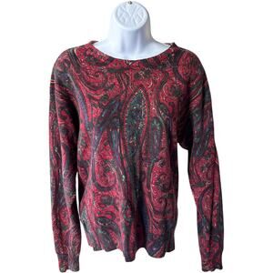 Ralph Lauren S Paisley Lambswool Crewneck Sweater Red Green